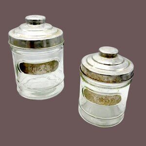 Vintage Sugar & Tea Glass Canisters Metal Lids
